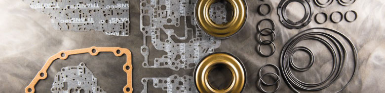 TransTec automatic transmission rebuild kit components: gaskets, bonded pistons, and seals